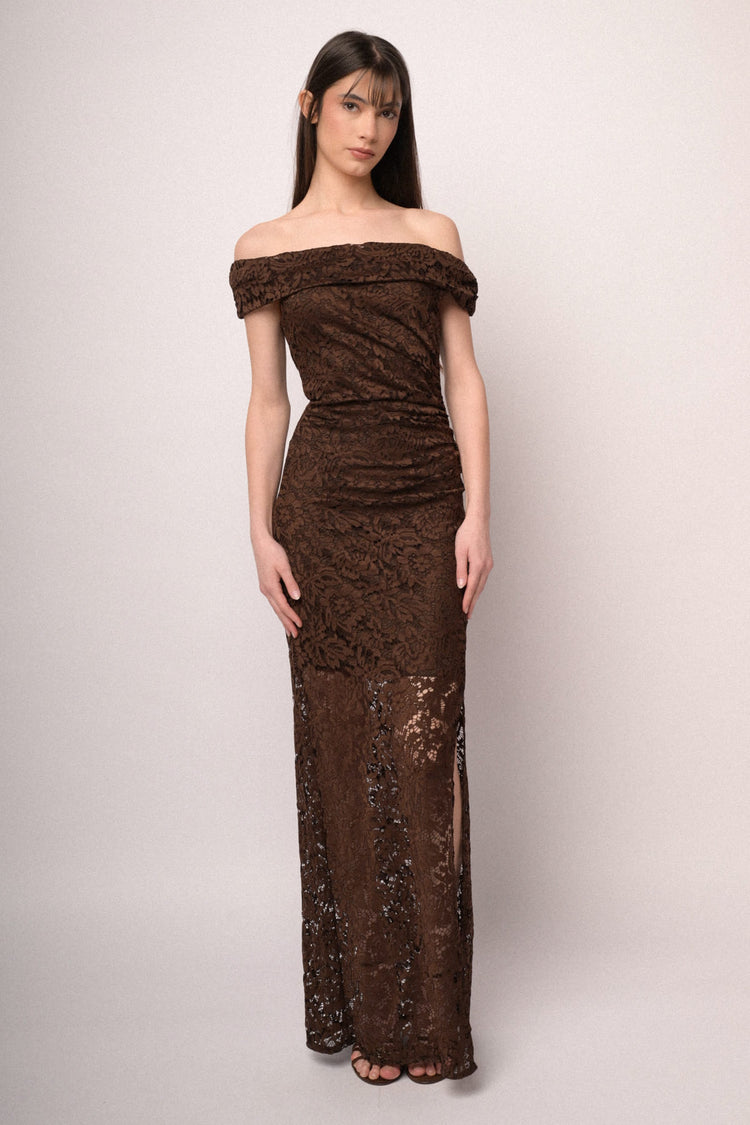 Lace off-the-shoulder long dress
