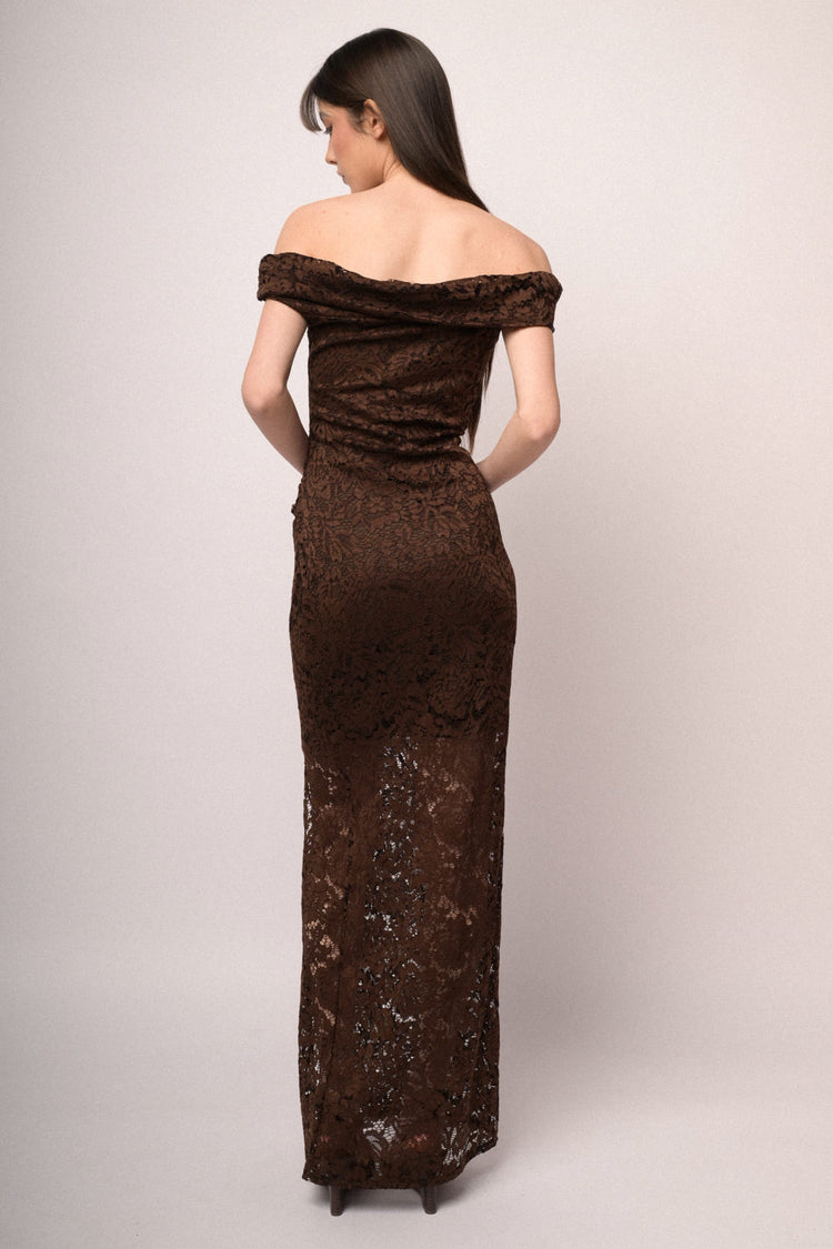 Lace off-the-shoulder long dress