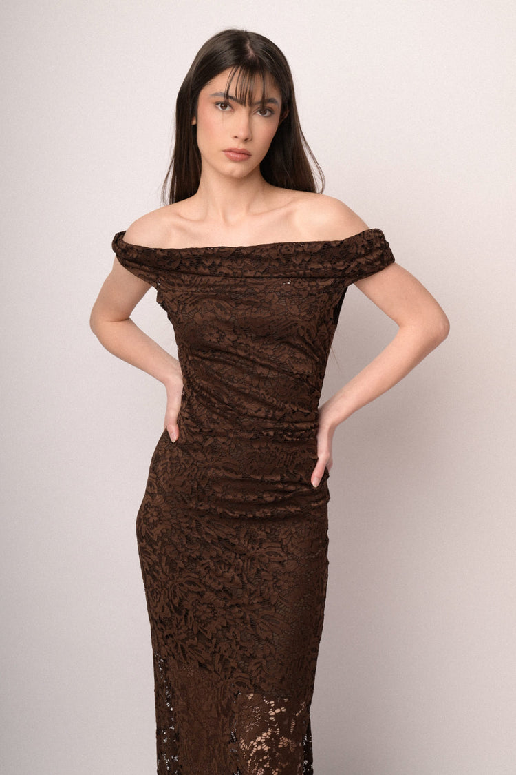 Lace off-the-shoulder long dress