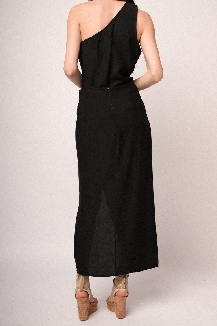 Black buckle wrap midi skirt