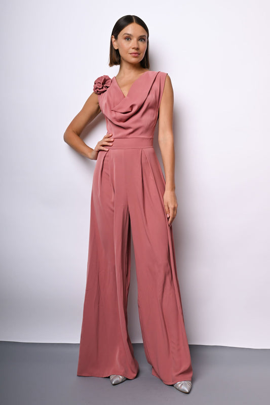 3D rose satin jumpsuit