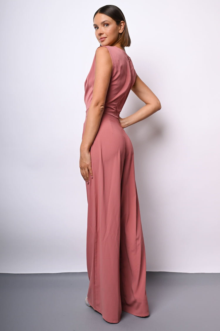 3D rose satin jumpsuit
