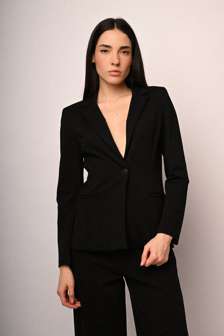 Viscose-blend single-breasted basic blazer
