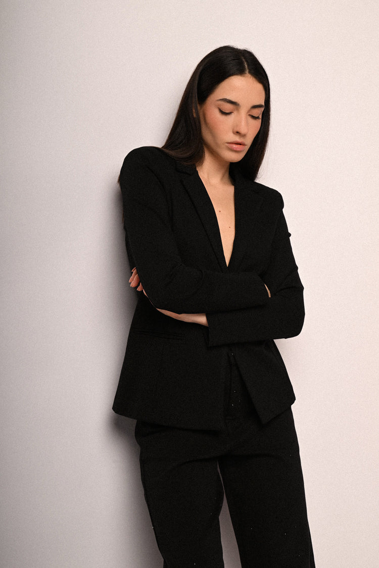 Viscose-blend single-breasted basic blazer