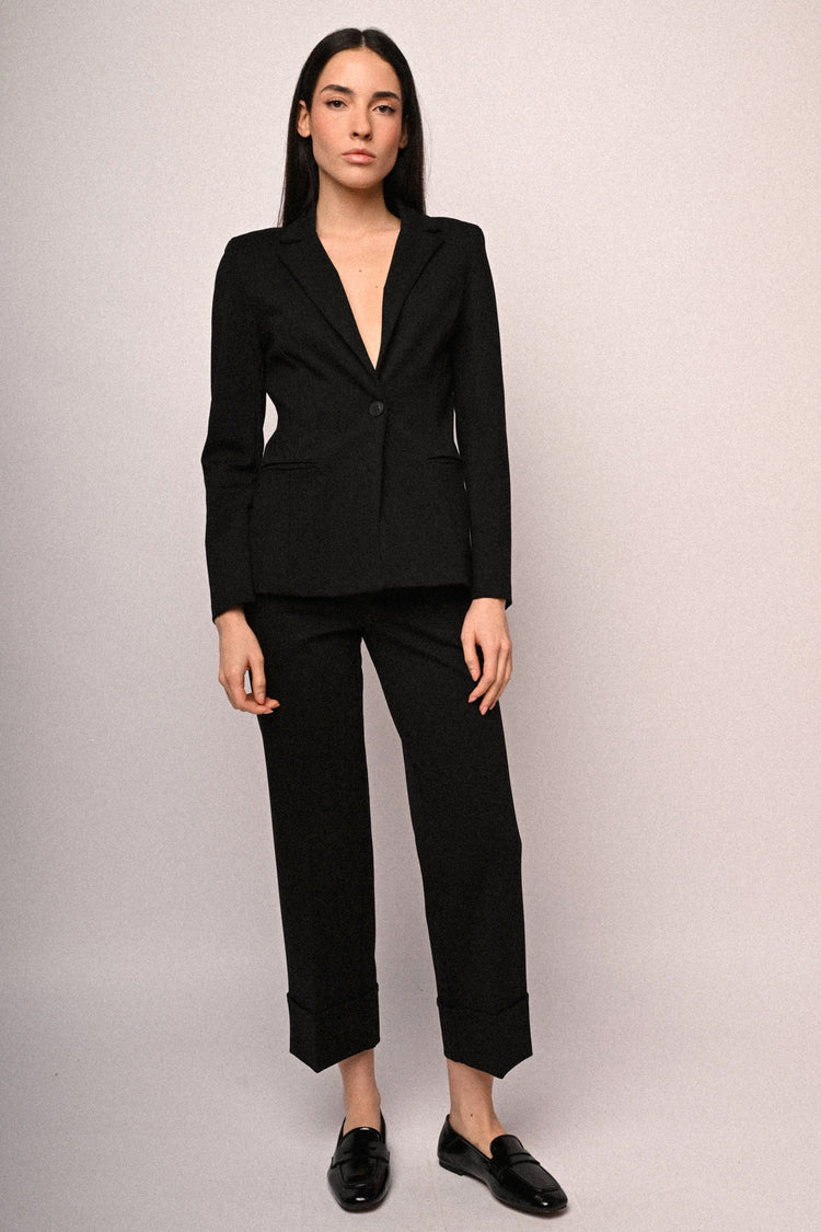 Viscose-blend single-breasted basic blazer