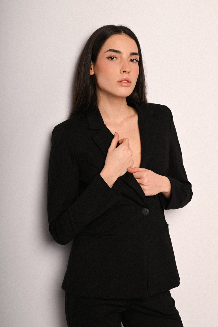 Viscose-blend single-breasted basic blazer