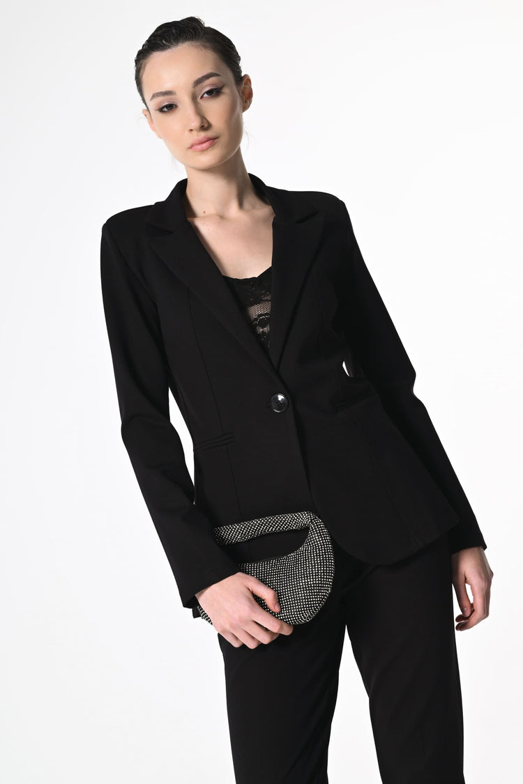 Stretch fabric single-breasted blazer