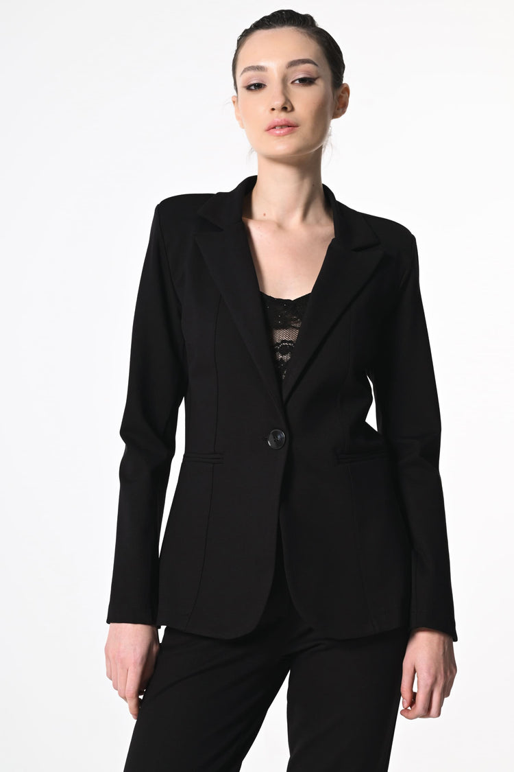 Stretch fabric single-breasted blazer