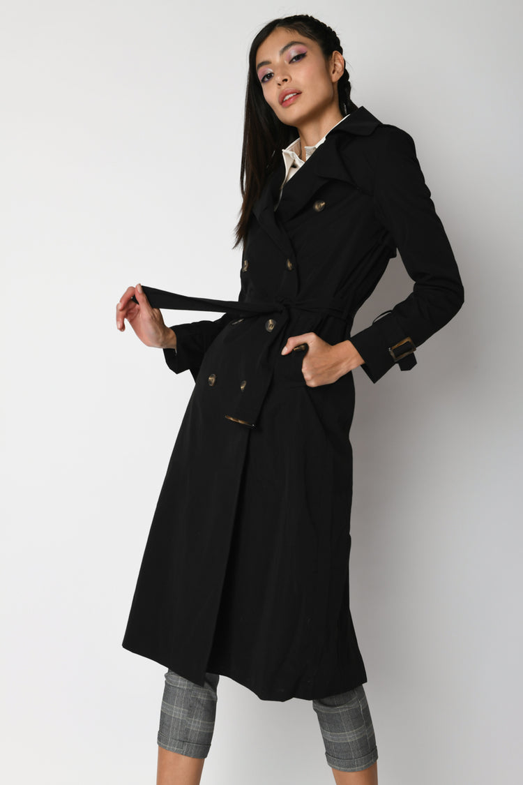 Belted double-breasted trench coat