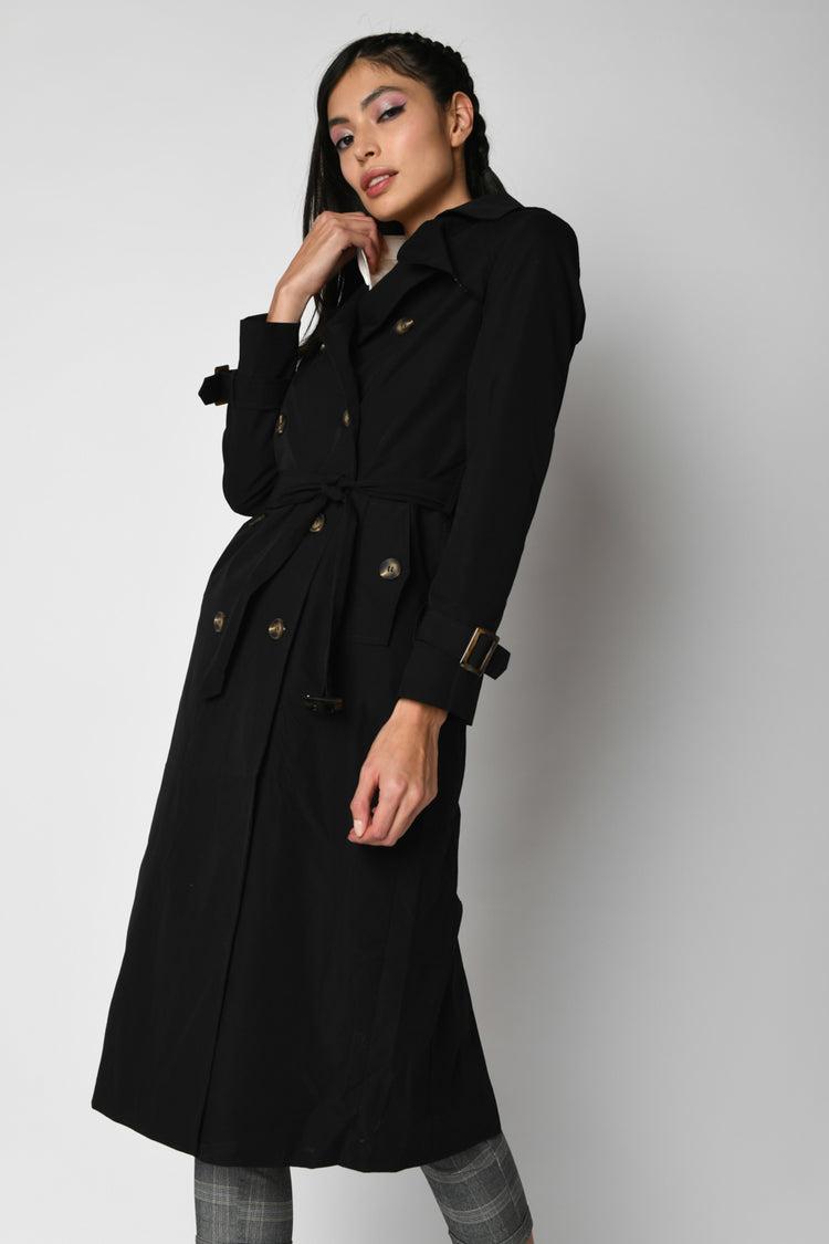 Belted double-breasted trench coat