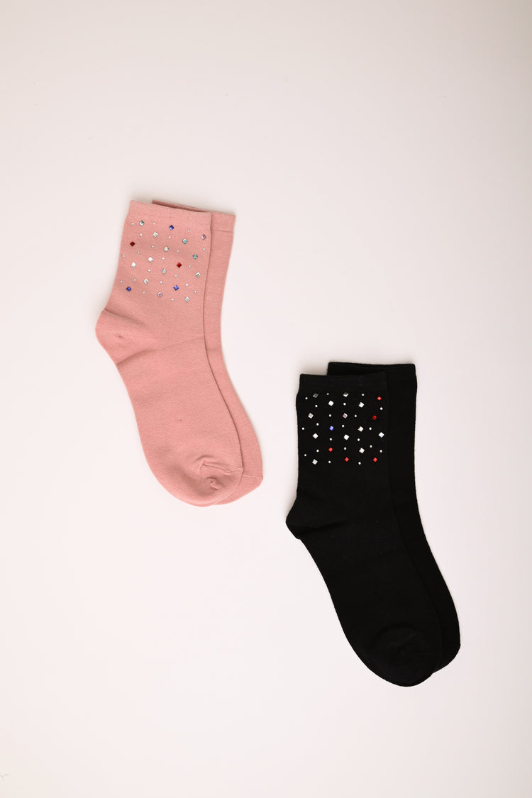 Set of two pairs of rhinestone socks