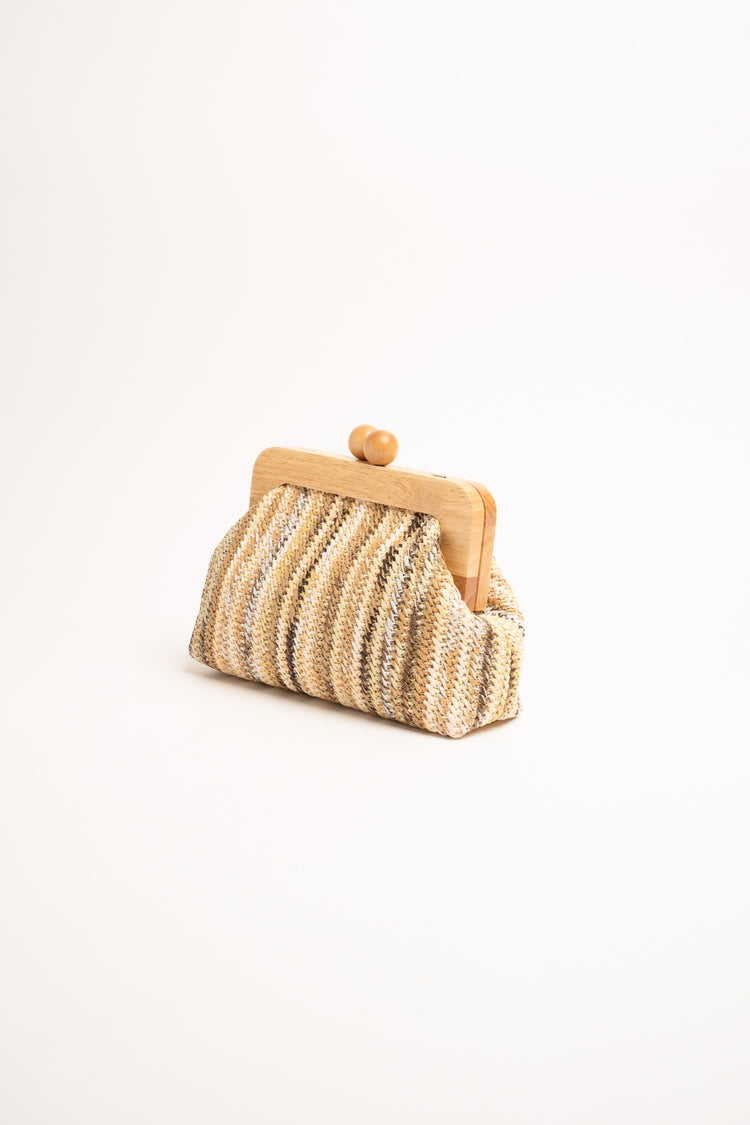 Beige striped straw clutch