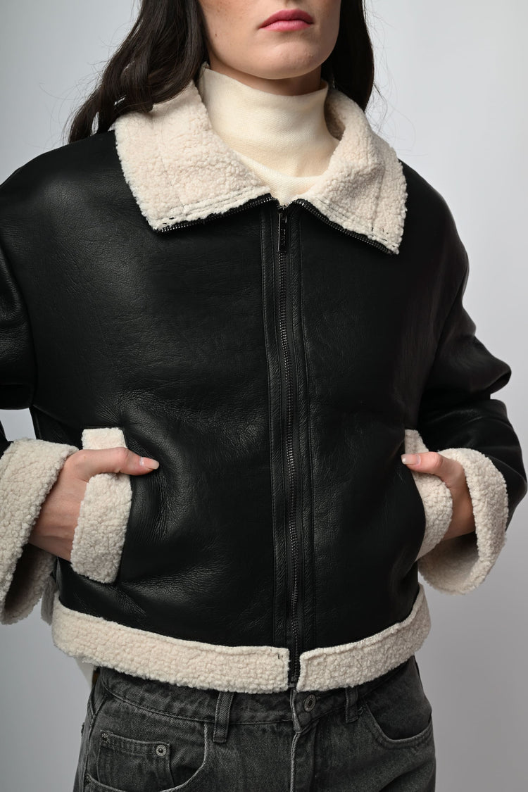 Faux leather and shearling jacket