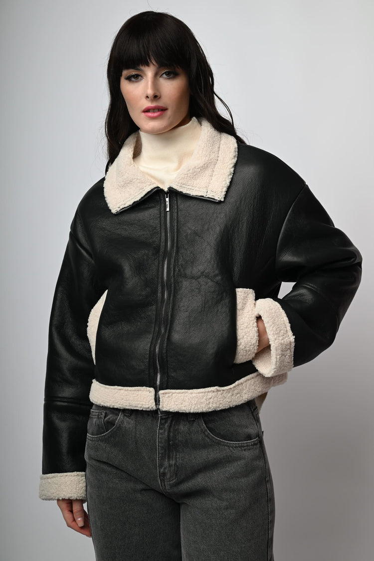 Faux leather and shearling jacket
