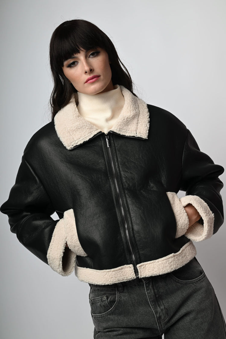 Faux leather and shearling jacket