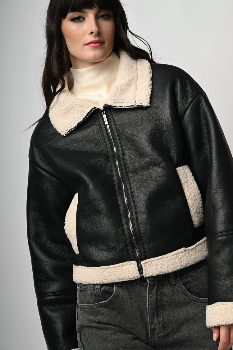 Faux leather and shearling jacket