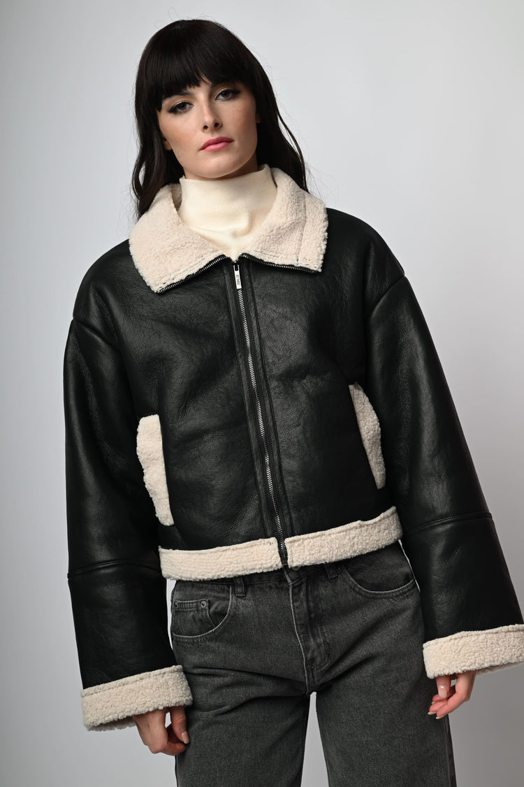Faux leather and shearling jacket