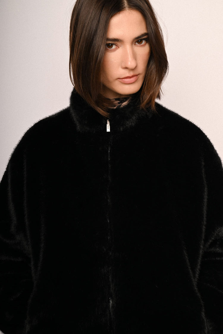 Zip-up faux fur jacket