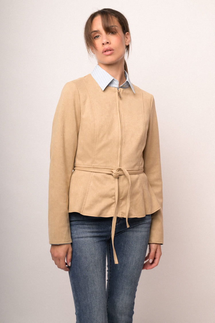 Giubbino velour con cintura