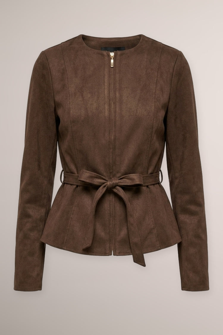 Chocolate faux suede belted jacket