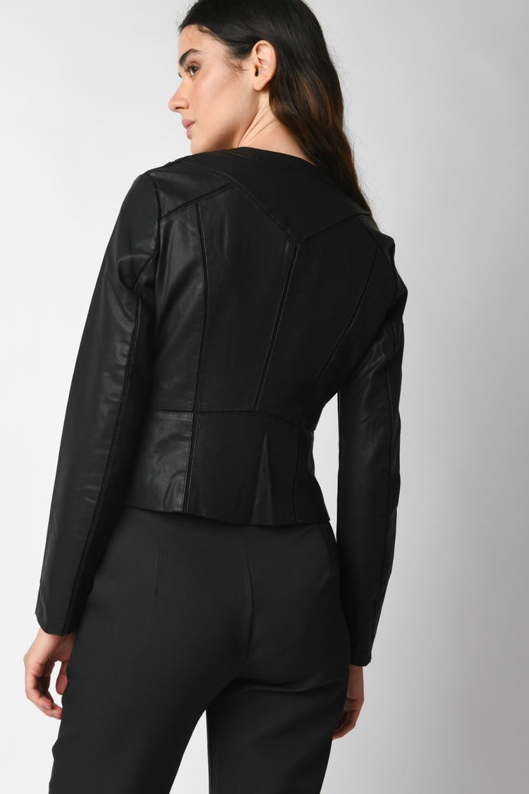 Cut-detail faux leather jacket