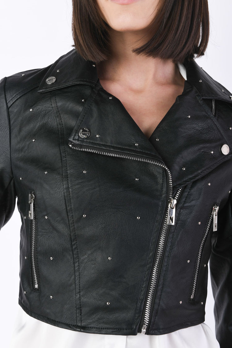 Studs faux leather crop jacket