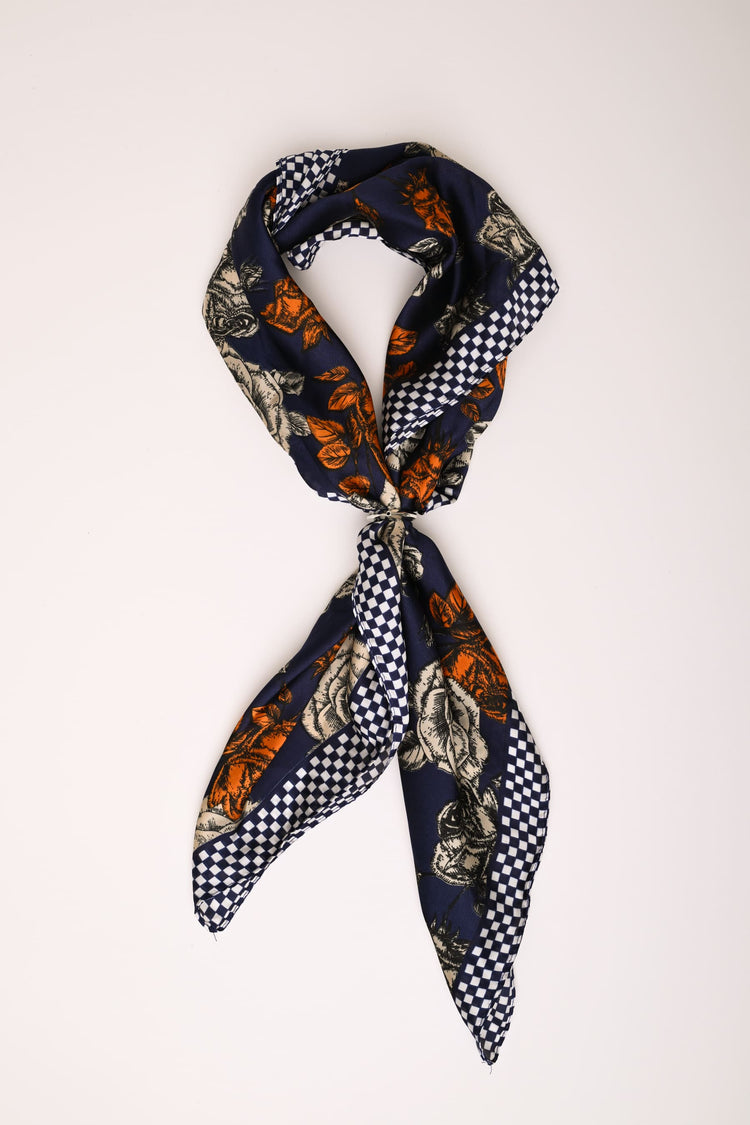 Rose & Check print scarf