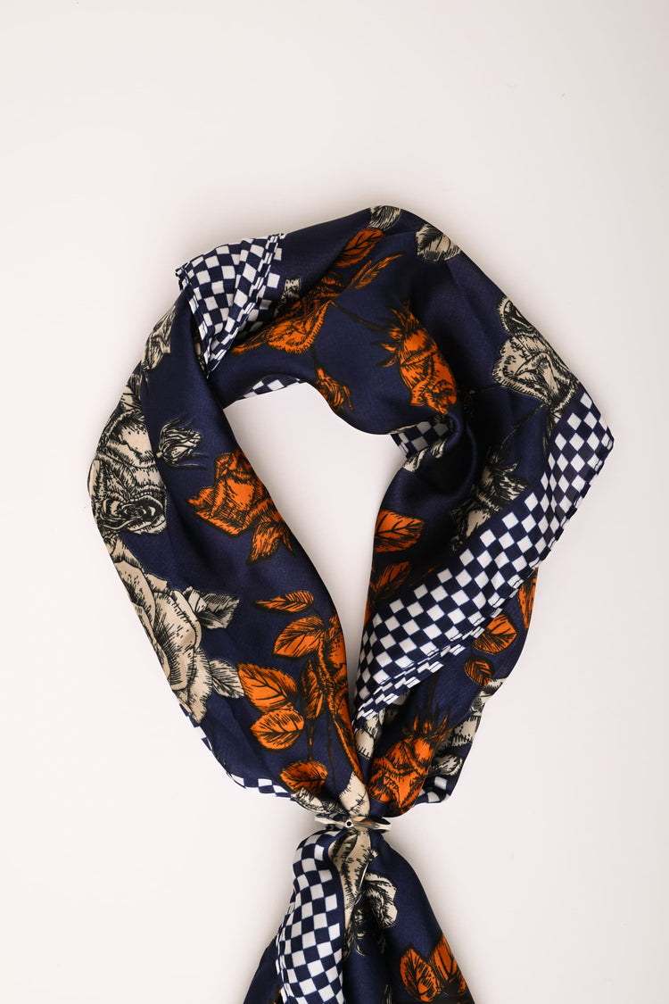 Rose & Check print scarf