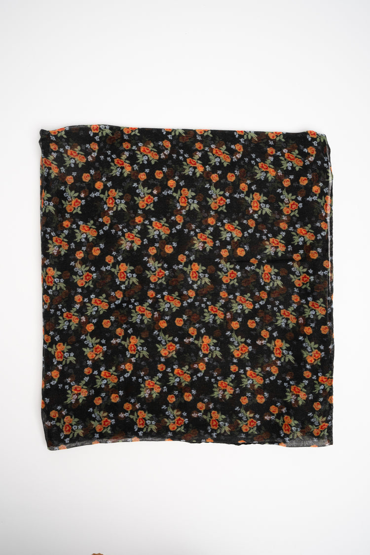 Black scarf with small flowers