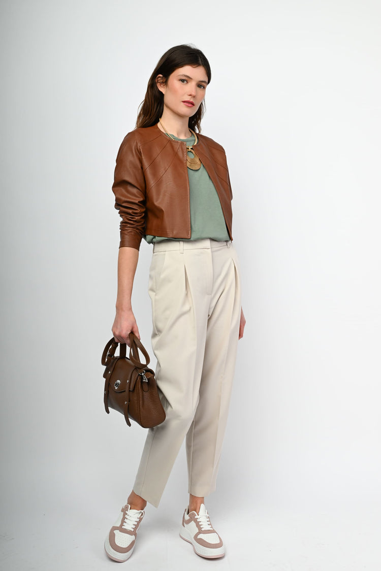 Faux leather cropped jacket