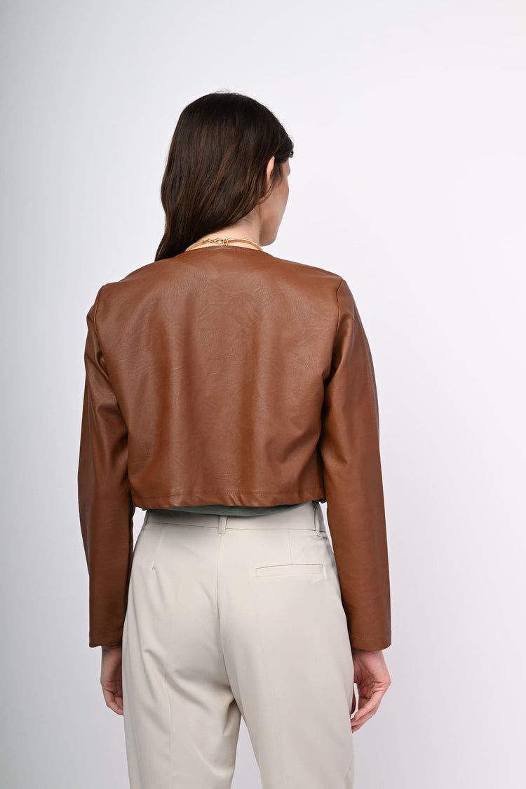 Faux leather cropped jacket
