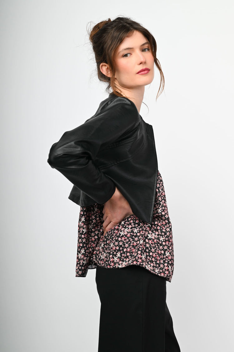 Faux leather cropped jacket