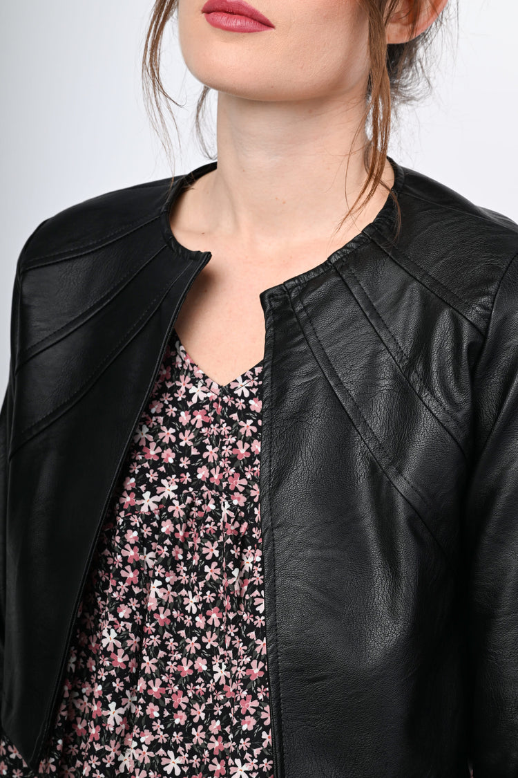 Faux leather cropped jacket