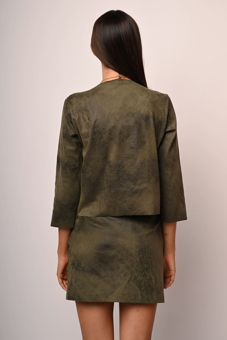 Vintage-style faux leather open jacket