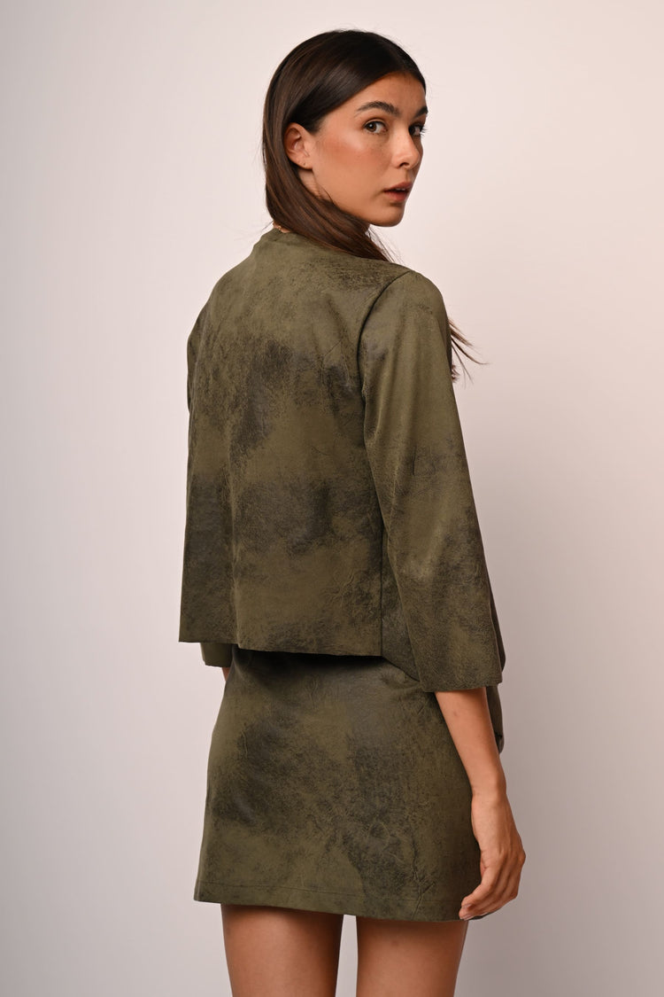 Vintage-style faux leather open jacket