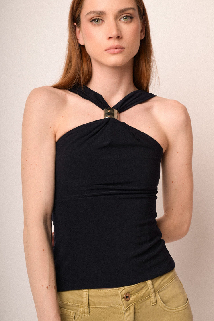 Golden ring midnight blue halter top