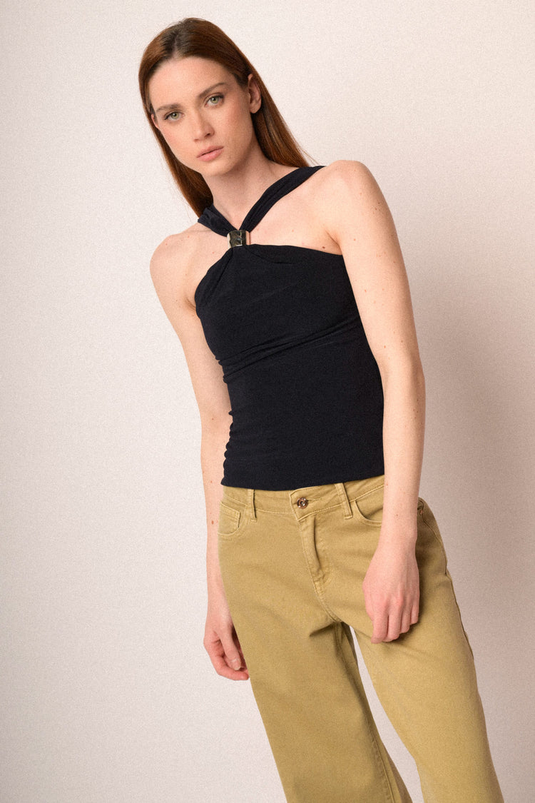 Golden ring midnight blue halter top