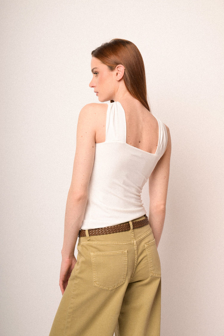 Golden ring  white halter top