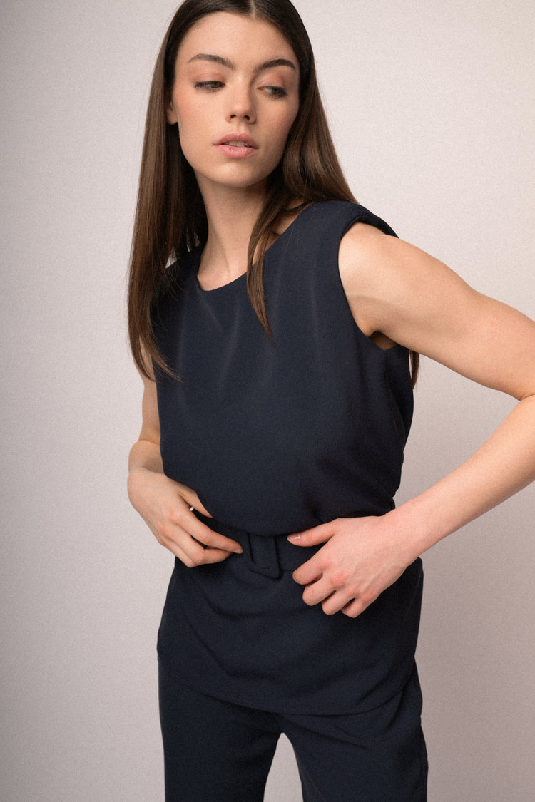 Belted sleeveless top