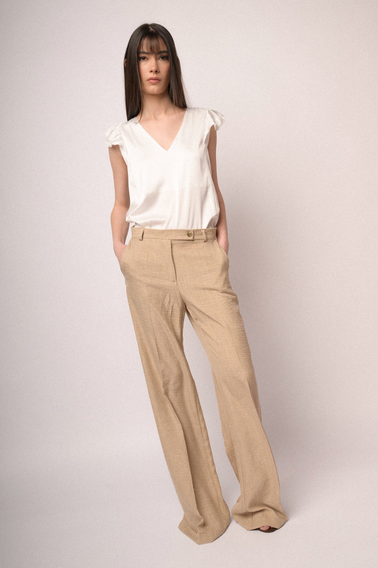 White satin V-neck & cap sleeves top