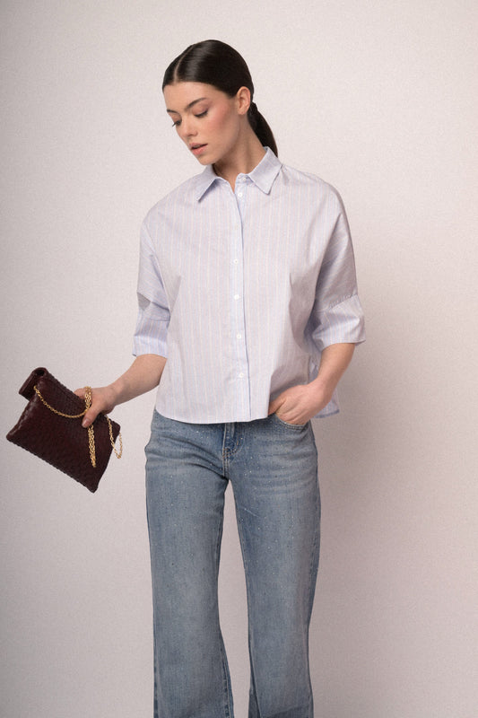 Cropped sleeves striped shirt