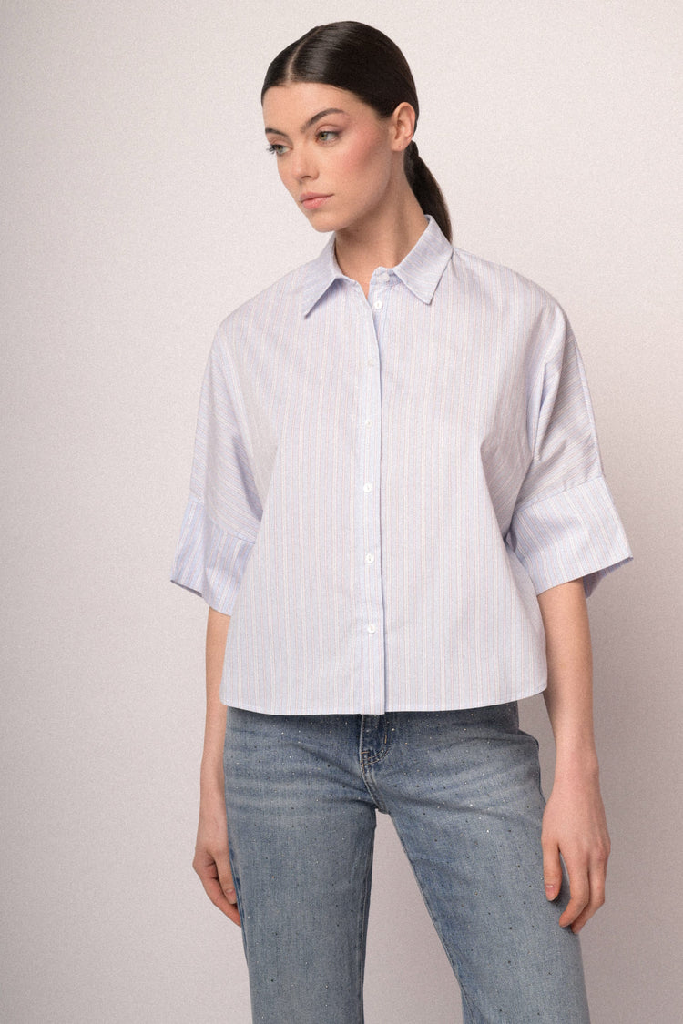 Cropped sleeves striped shirt