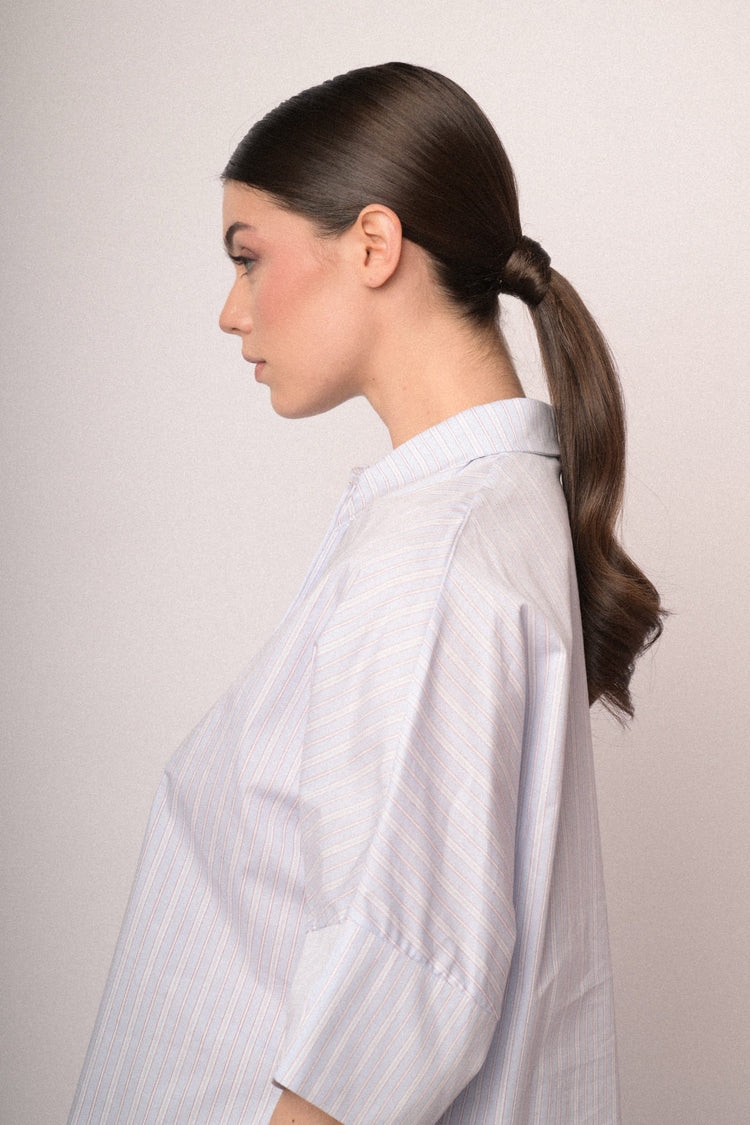 Cropped sleeves striped shirt