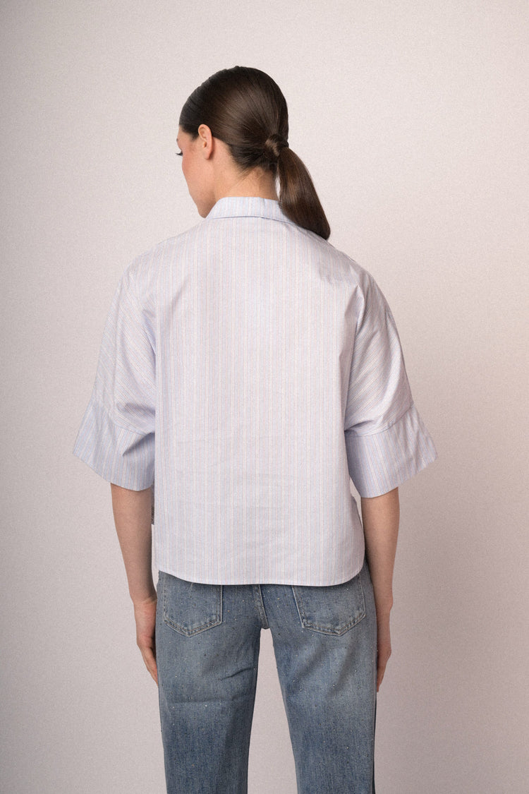 Cropped sleeves striped shirt