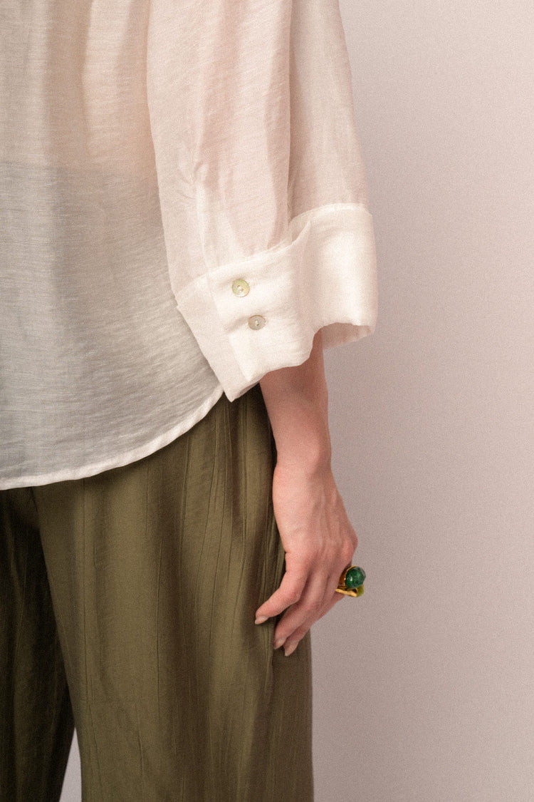 White lyocell-blend wide-sleeved boxy-fit shirt