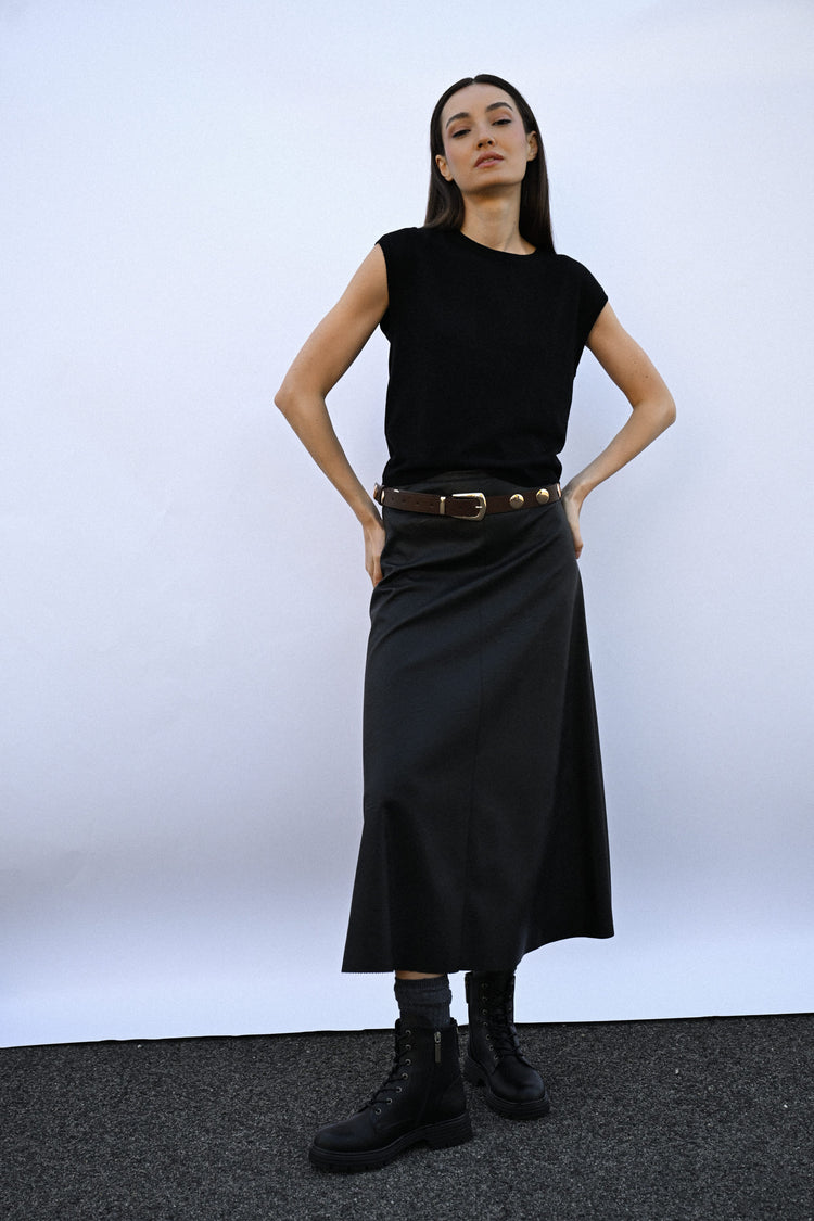 Faux leather midi skirt