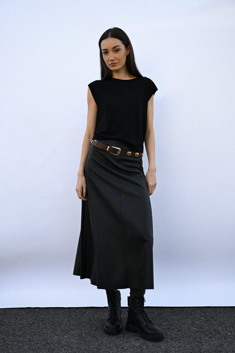 Faux leather midi skirt