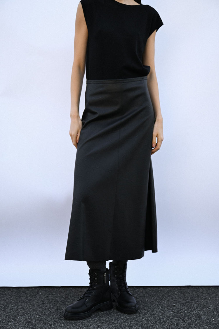 Faux leather midi skirt