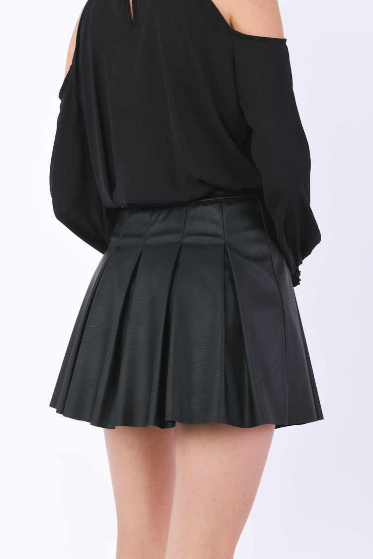 Pleated faux leather miniskirt