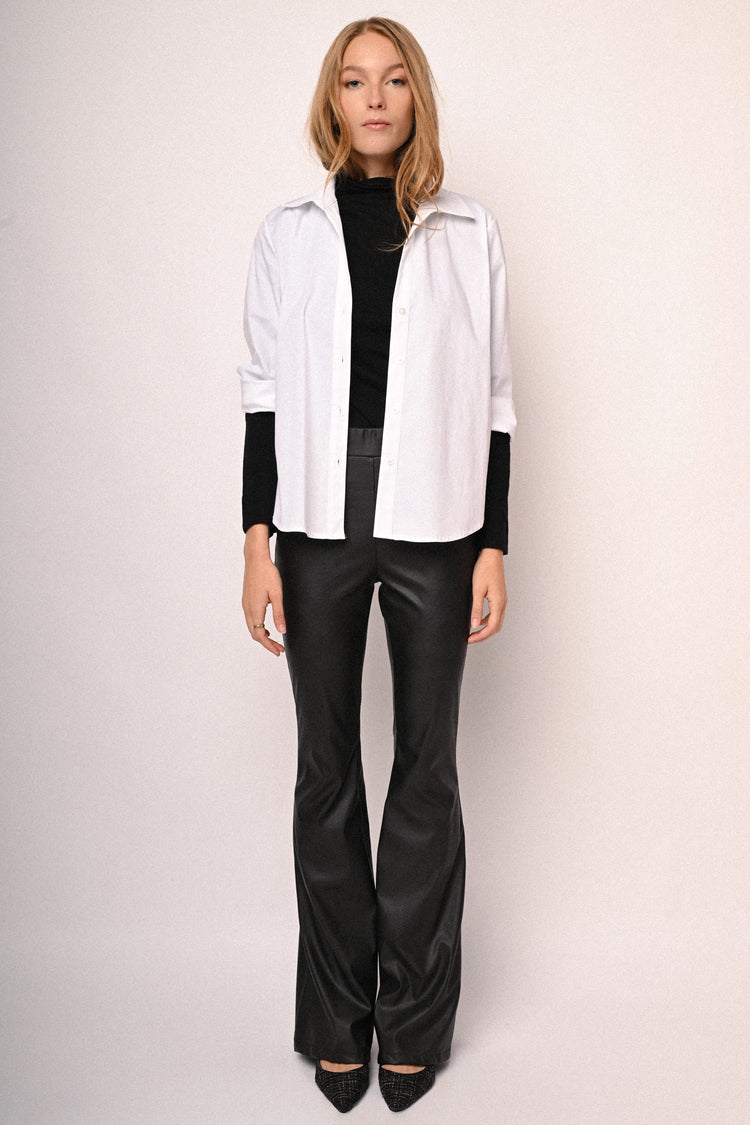Faux leather flared trousers